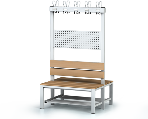 Oboustranná lavice s opěradlem a věšáky, bukové latě - se sklopným roštem 1800 x 1000 x 830